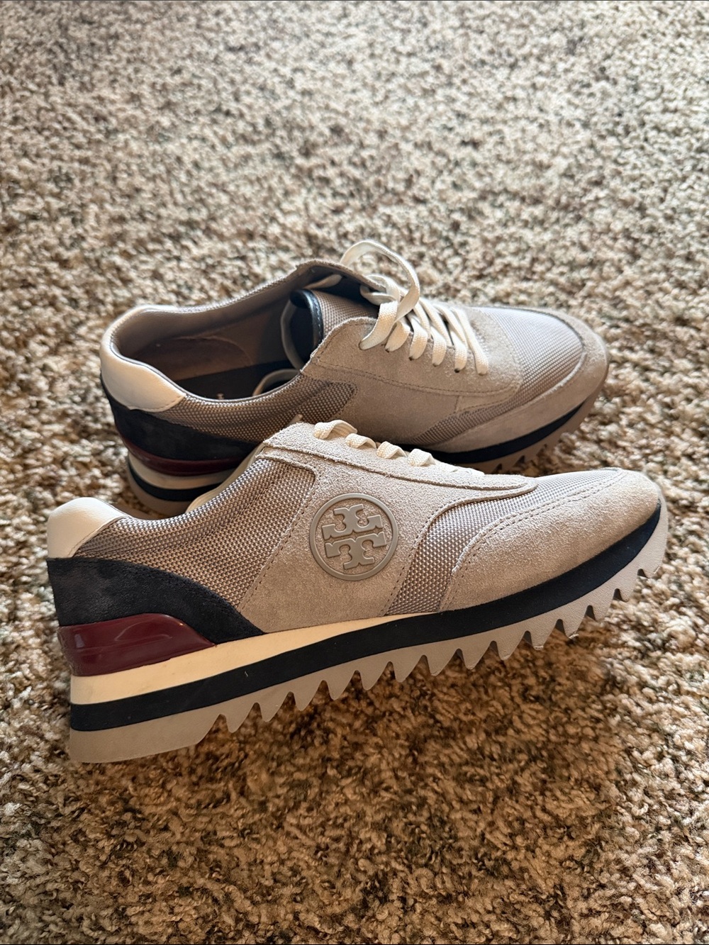 Tory Burch Beige, Black & Burgundy Suede Mesh Men's Sneaker